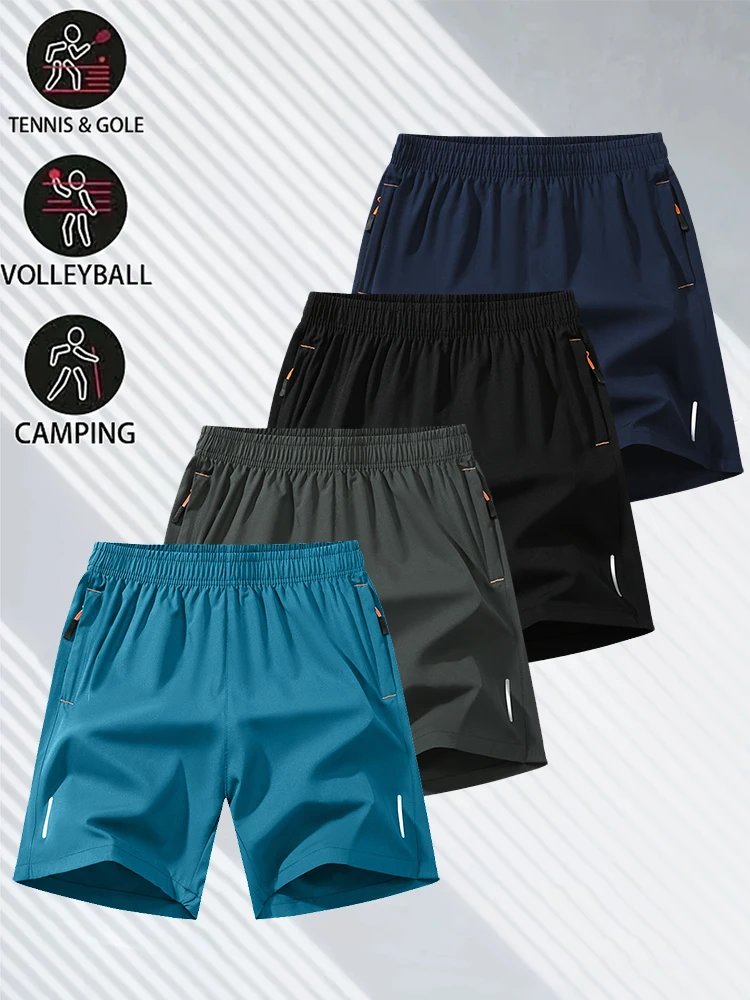 Quick Dry Sports Shorts Breathable Lightweight Workout Shorts with Zipper Pockets Elastic Waist Gym Fitness Running Training Cas