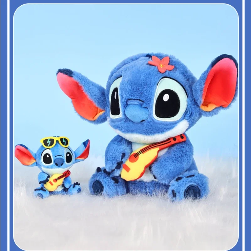 ---- HEIßER Disney Toy Story 12cm Stich Kawaii Plüsch Spielzeug Gitarre Cartoon Gefüllte Anime Tasche Schlüsselbund Anhänger Auto Schlüsselring Weihnachten