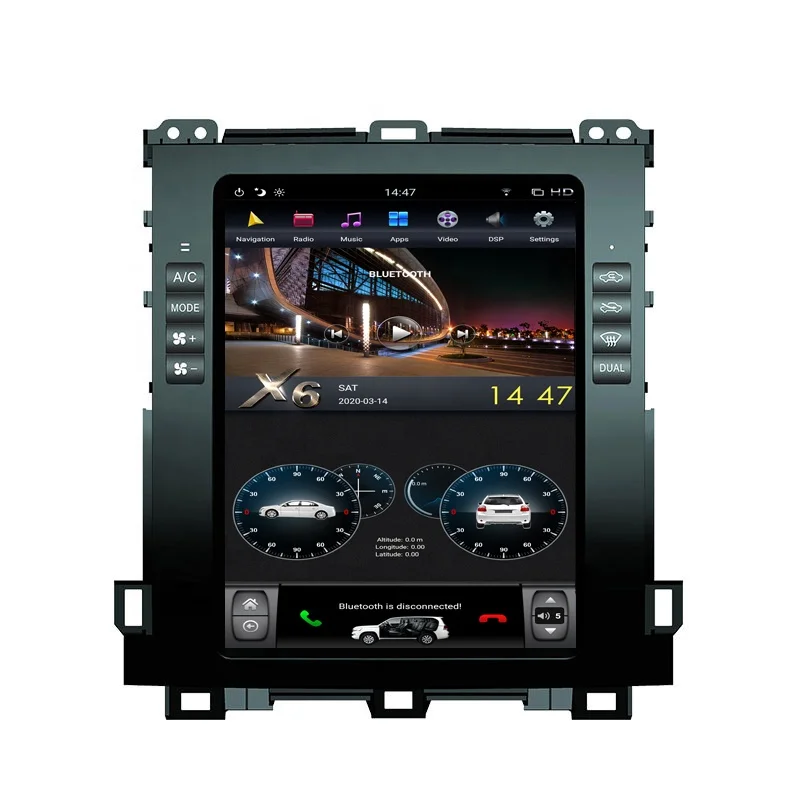 Pantalla Vertical de 10,4 pulgadas, reproductor Multimedia para coche Android de 4 + 64GB, Radio, navegación GPS para Toyota Prado 120 2002-2009 con Carplay DSP