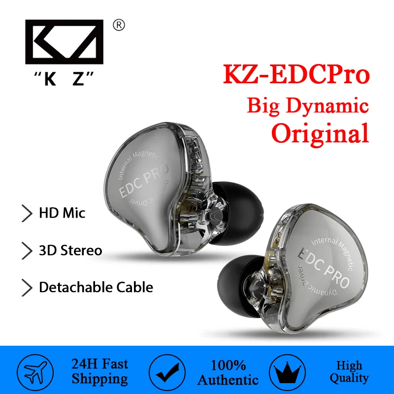 New KZ EDC PRO 3.5MM AUX Wired Earphone HIFI Dynamic High Performance Monitor IEM In-Ear Earbuds Detachable Cable Harman EDXPRO