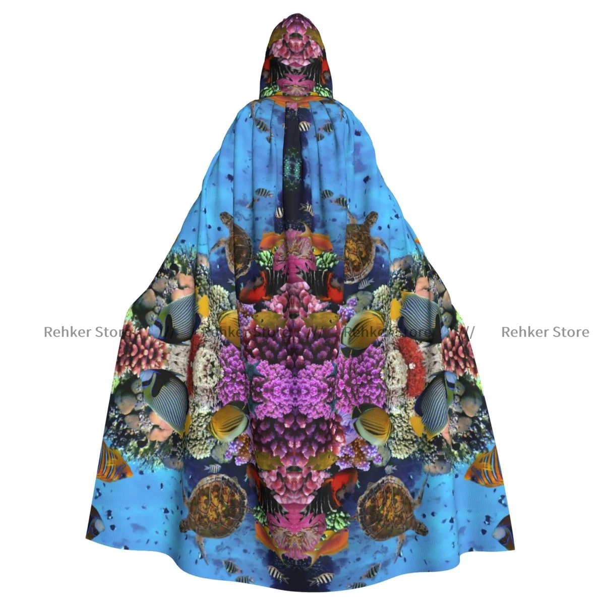 Underwater World Sea Turtle Coral Reef Cloak Hooded Cosplay Costume Halloween Adult Long Party Cape