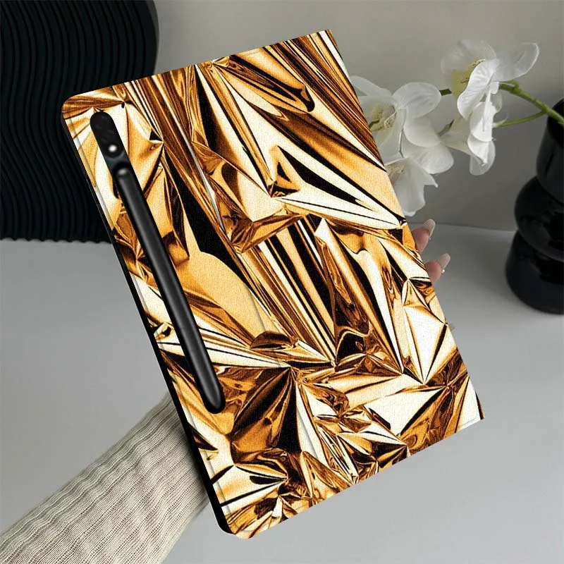 

Gold Foil Wrinkled Texture Tablet Case For Samsung Galaxy Tab S7 S8 S9 S10 FE Lite Gift