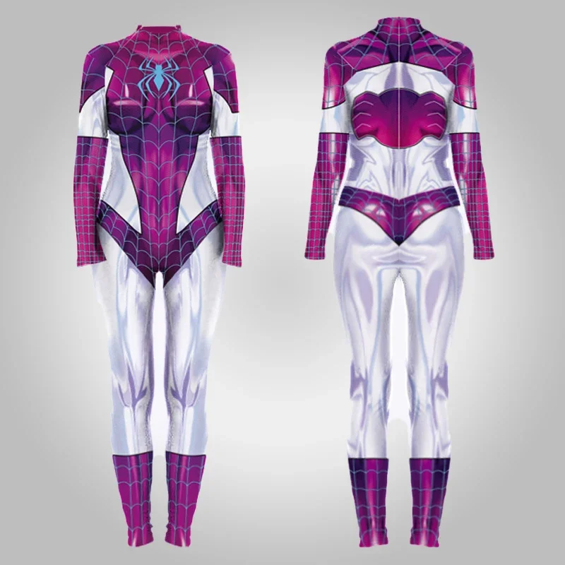 FC62020 The Amazing Spider Hero Cosplay Gwen Stacy Costume Spandex Zentai Mask Hoodie Spider Zentai Suit Anti-Gwenom for Wo@FC8！