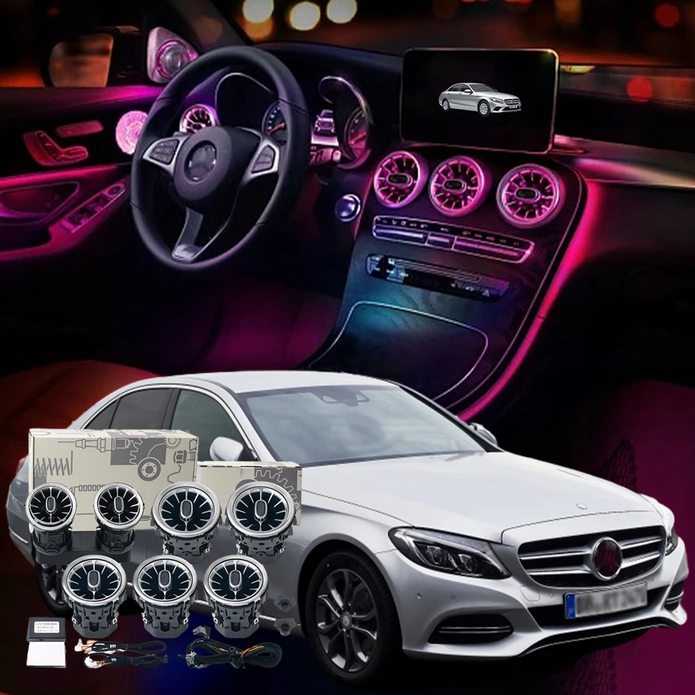 RGB 3/64-Farbe LED Turbine Air Vents Für Mercedes Benz W205 C-Klasse GLC X253 Universal umgebungs Lichter Dekor Original Auto Steuerung