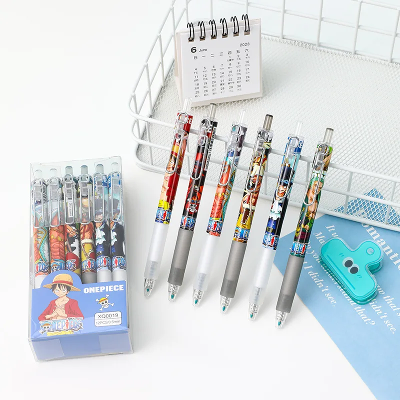 12-144pcs Anime One Piece Gel Pen Creative Student Anime Metal Hook Press Pen Cartoon Learning Supplies Children'S Day Gifts