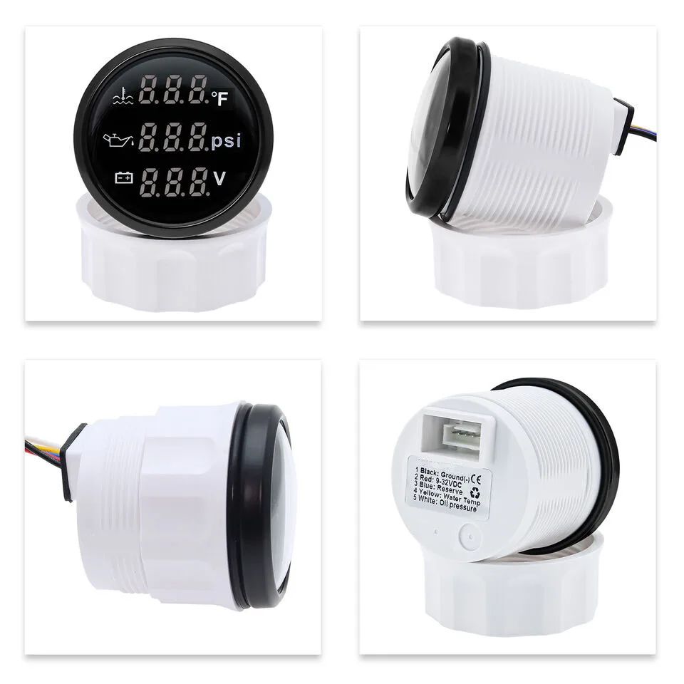 52mm 3in 1 Multi-Function Digital Gauge Voltmeter Water Temp Oil Pressure With Alarm 9-32V