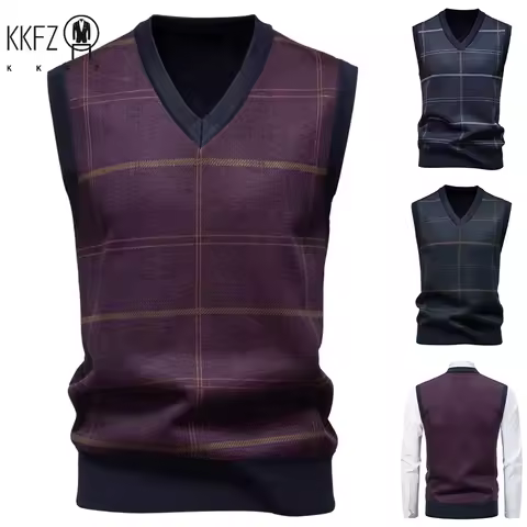 Knitted Warm Sweater for Men V-neck Vest Diamond Grid Twisted Flower Casual Fashion Versatile Top Autumn and Winter