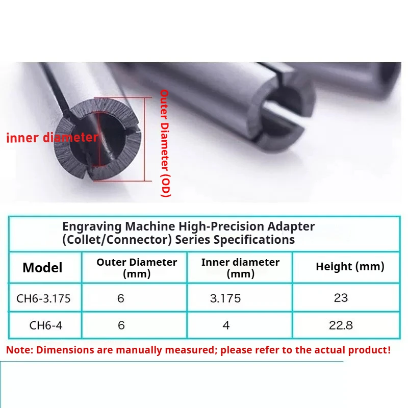 1pcs Milling Cutter Conversion Chuck CNC Collet Adapter 6 to 4mm 1/4 1/8 6.35 3.175 Shank Router Tool Holder