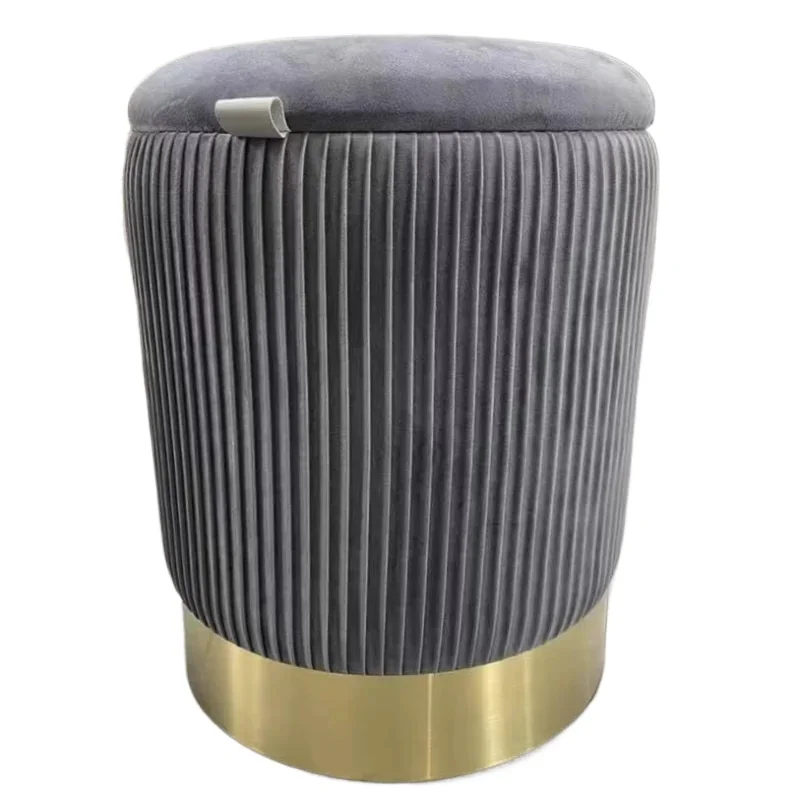 Round Vanity Stool  Makeup Chair  Storage Bench Dressing Stool Velvet Ottoman Pouf Home Furniture Dia 35cm