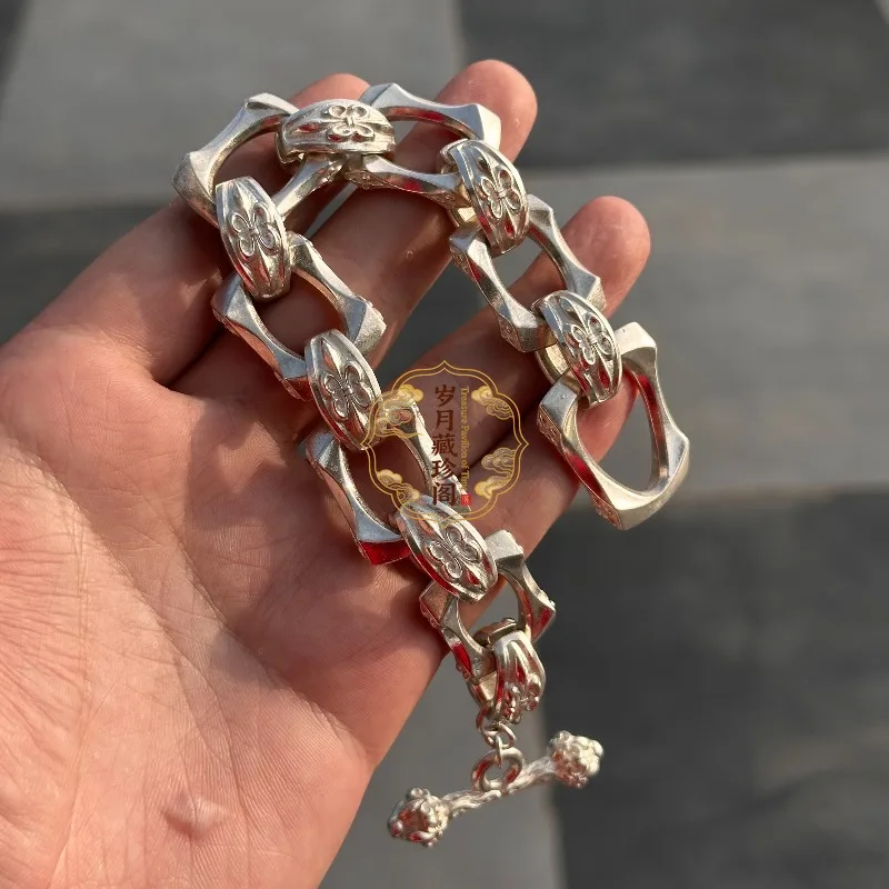 

2026 Hot Vintage Tibetan Silver Hand Carved Bracelet, European American Style Cool Jewelry, Perfect Gift for Women & Men