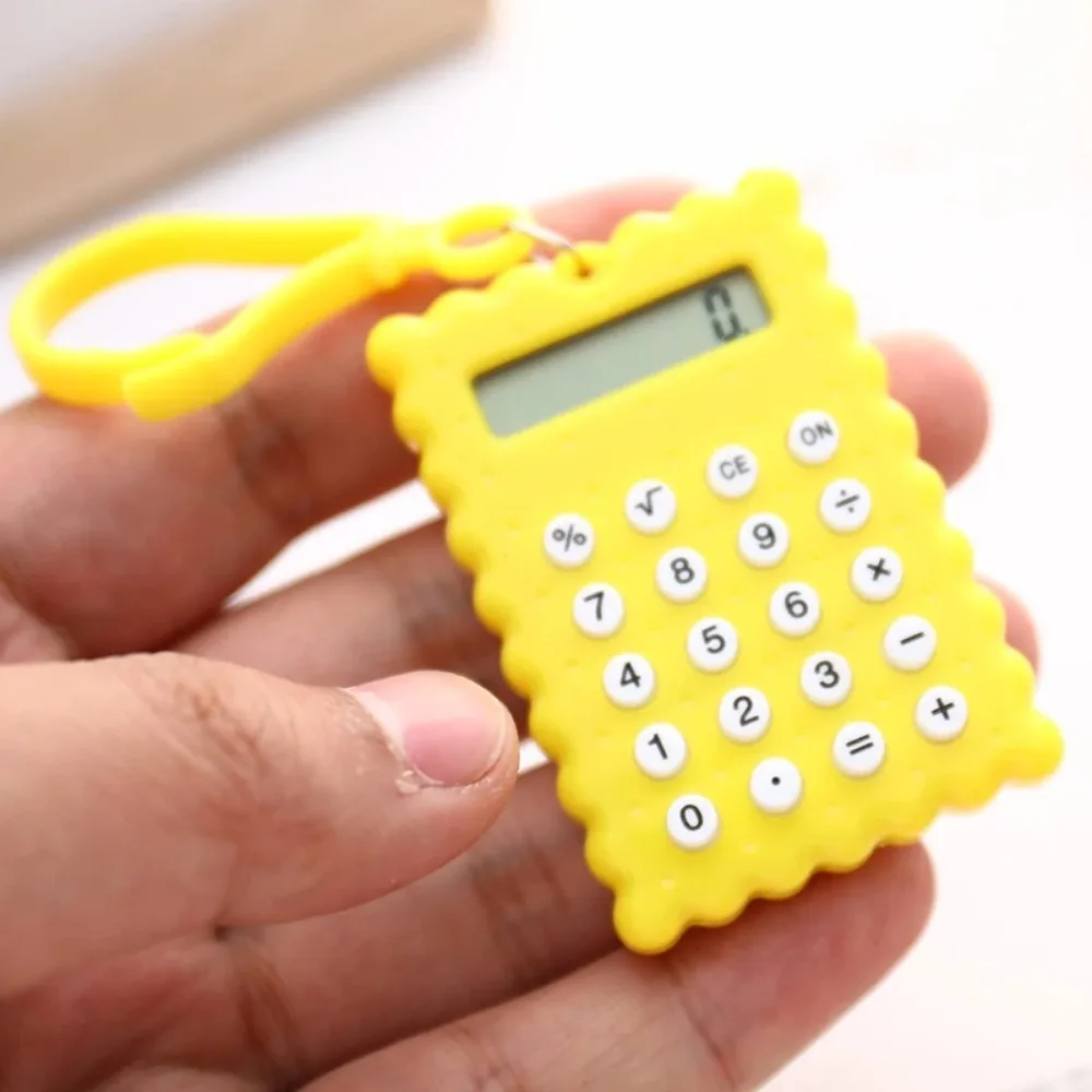 Mini calculadora electrónica de plástico para estudiantes con llavero, Mini calculadora aritmética con forma de galleta, Mini Calculadora de oficina escolar