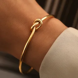 Woman's Minist Open Bracelet Shimmering Gold Silver Color Knot Ins Copper Bracelet Personality Simple Jewelry