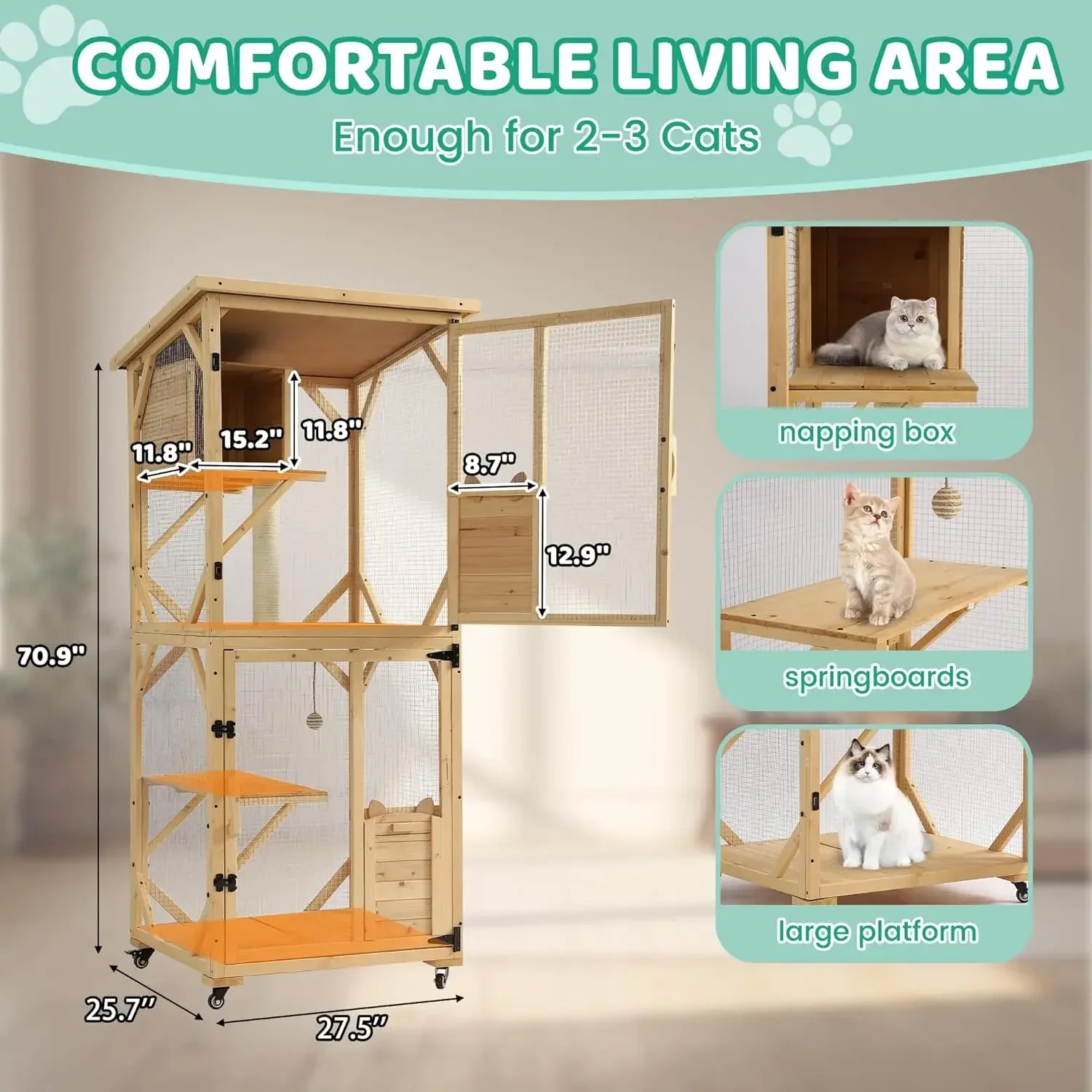 

Флеш-распродажа, ликвидация склада! Уличный вольер-кэттисо для кошек 71 дюймов в высоту, 4-уровневый деревянный домик-клетка на колесах, большие кэттио для кошек