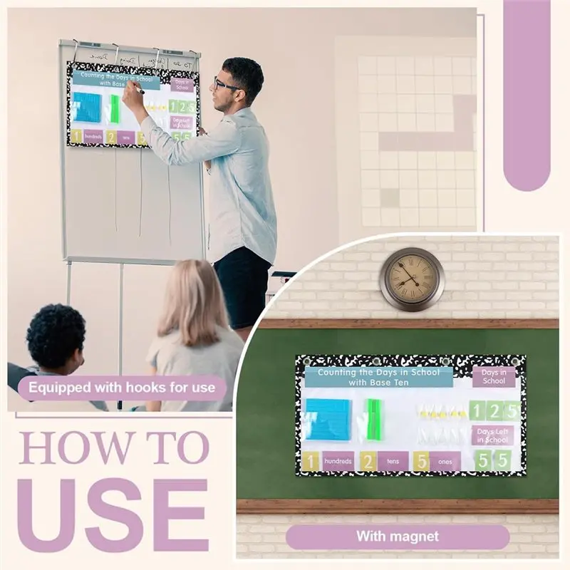 A53M-School Pocket Chart With Base Ten Value Pocket Chart For Classroom Bulletin Board Home Decor