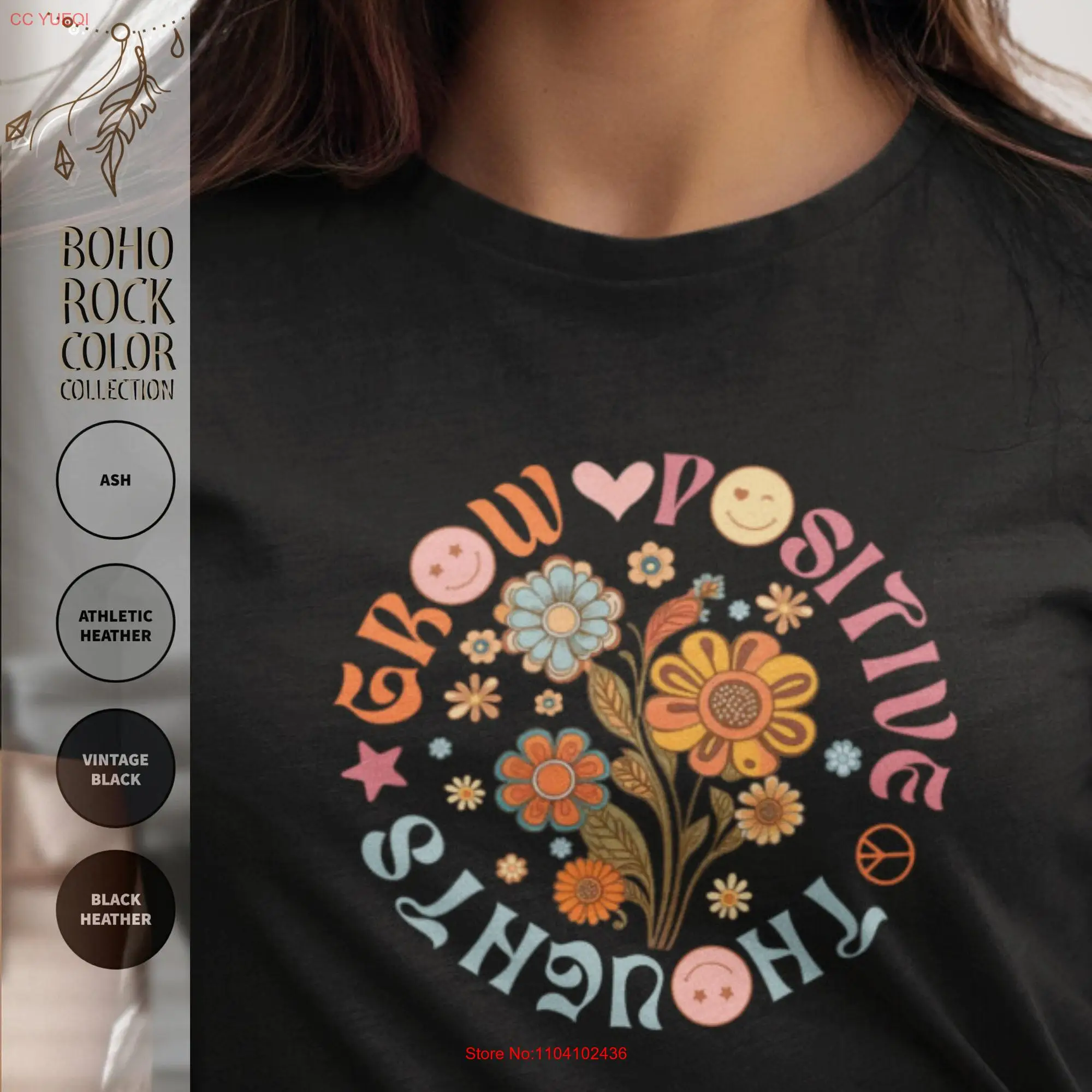 Grow Positive Thoughts T Shirt Bohemian Style Indie Floral Cultivate Positivity Mindfulness and Happiness Boho Vibes