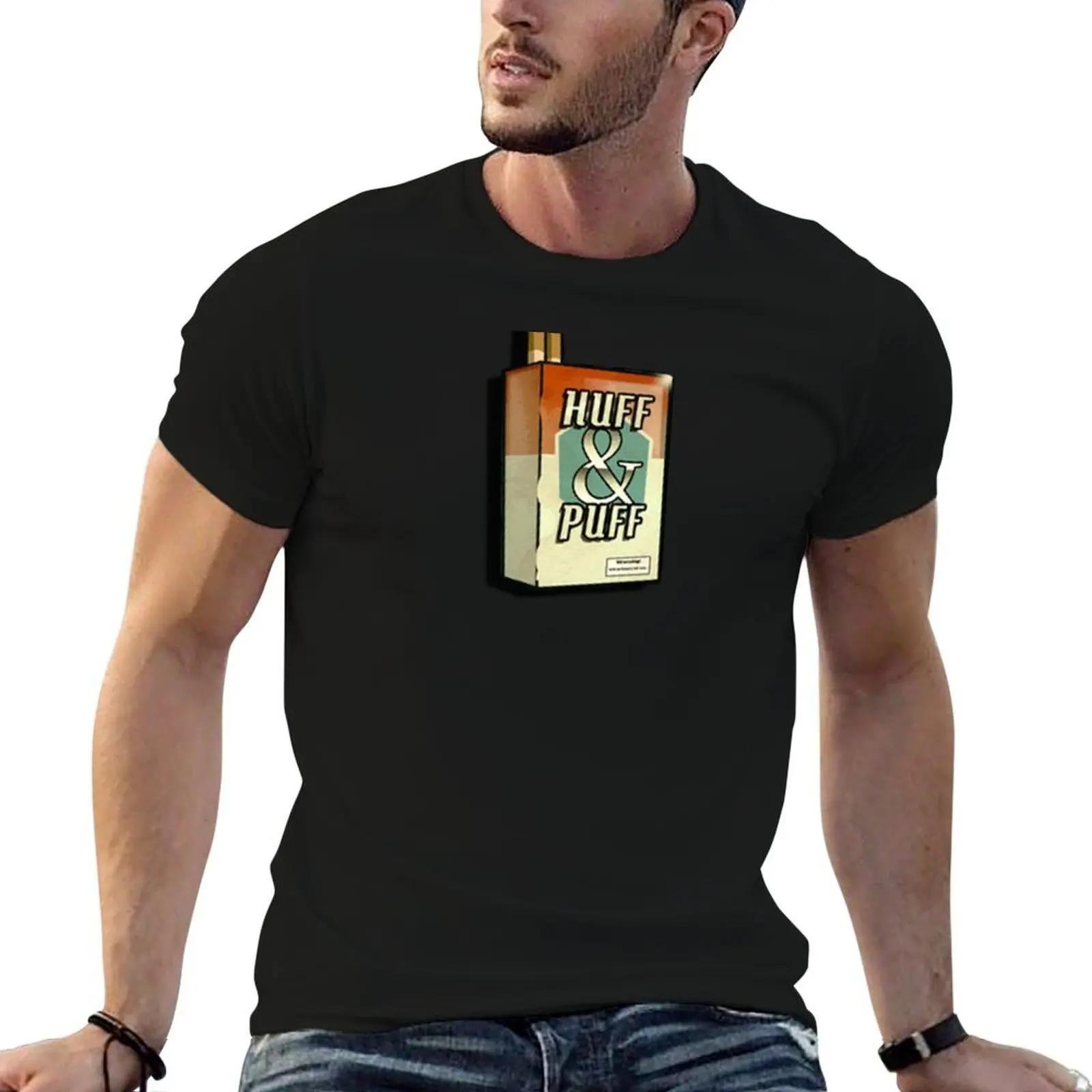 Camiseta con estampado de cartón de cigarrillos Huff & Puff, camiseta gráfica para hombre, camisetas lisas para hombre, camiseta suave de algodón