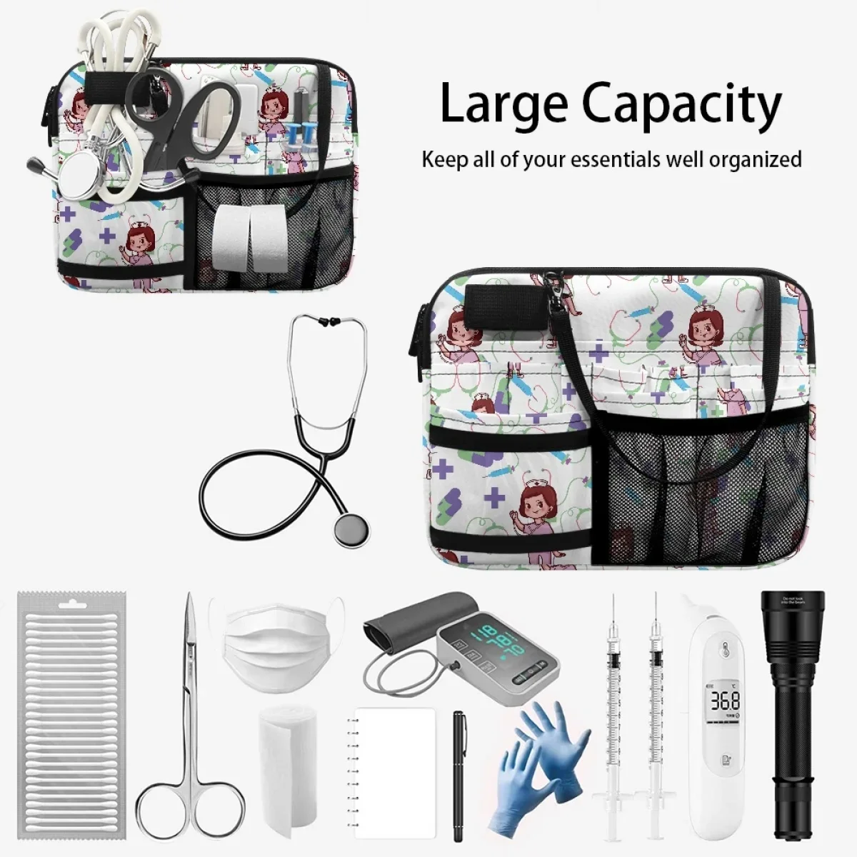 Cartoon Stethoskop Krankens ch wester Medical Print Hüft tasche für Frauen praktische tragbare verstellbare Gürtel tasche Multi Pocket Drops hipping