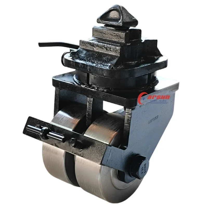 

8-Inch Heavy Duty Cast Steel Double Wheel Caster Wheels for Shipping Containers with Direction Lock and Metal Tread Brakes