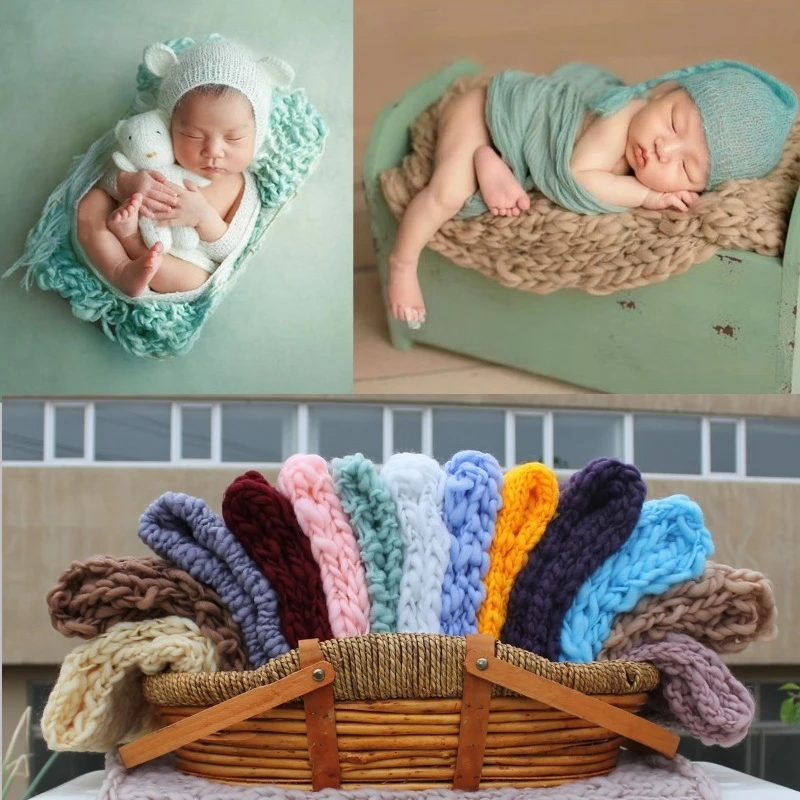 

Newborn Photography Props Children's Photography Blanket Multi-colored Top Thick Line Square Blanket Baby Photography Background