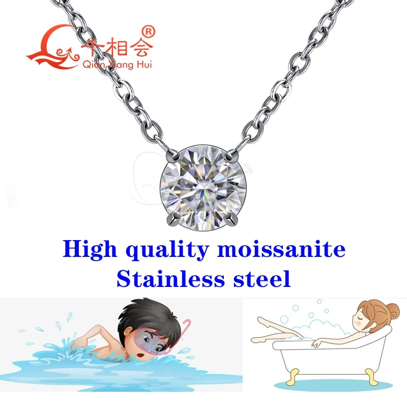 7mm round white D vvs Moissanite pendant silver color Stainless steel necklace jewelry Bathing and swimming men women gift