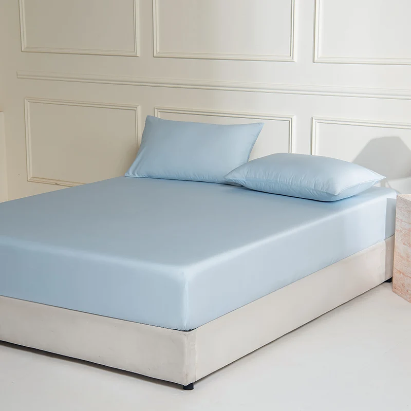 Soft tencel cotton solid color single fitted sheet household single piece bed cover protective cover, no pillowcase