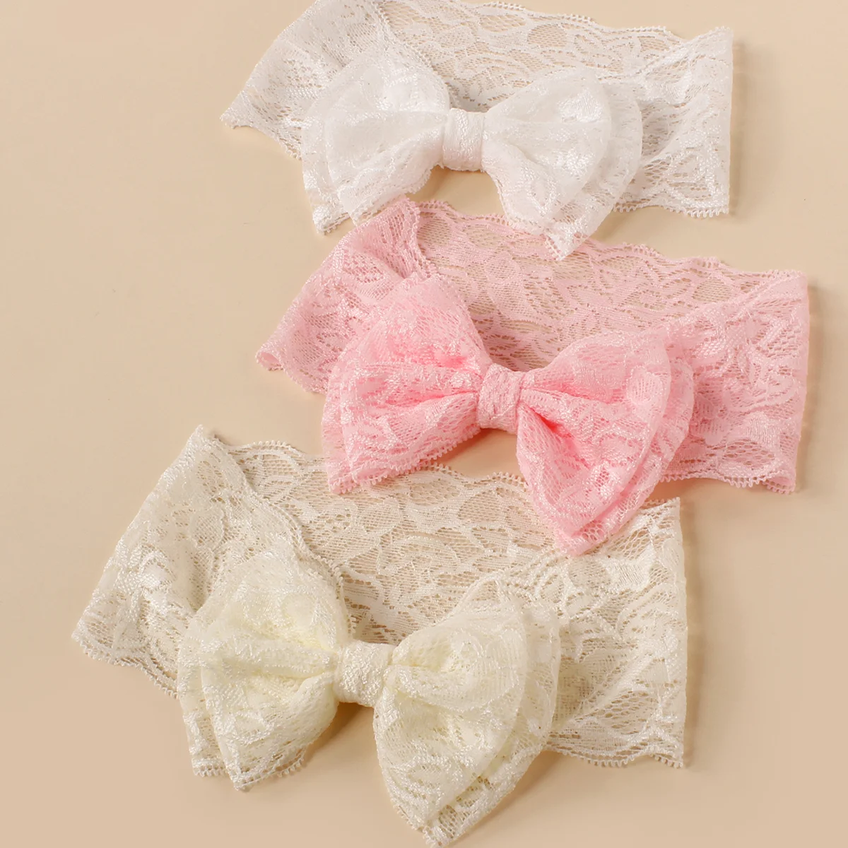 3Pcs/Set Baby Fashion Headband Double Layers Lace Bow Elastic Hairband For Girls Kids Decoration Hair Accessories