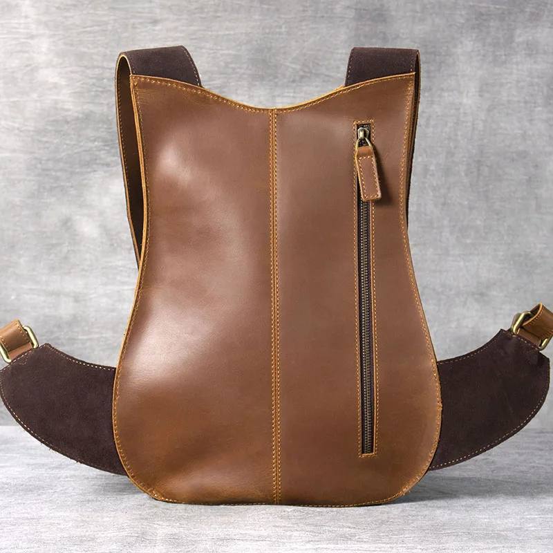 S.WORKER Vintage Stilvoller Rucksack aus Rindsleder, Originaldesign, Echtleder-Verpackung, Individueller Käfer-Rucksack, Umhängetasche – Detail 10