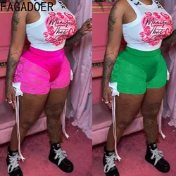 FAGADOER-pantalones cortos ajustados elásticos de cintura alta para mujer, ropa de calle Sexy con perspectiva de encaje y lazo, moda de verano, nuevos