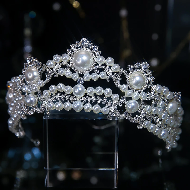 

CC Wedding Crowns Women Hair Accessories Bridal Headpiece Engagement Headbands 100% Handmade Imitation Pearl Diadems Gift QS62