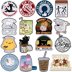 Cute Cartoon Cat Quotation Series Lapel Pins for Backpack Enamel Pin Brooch on Clothes Metal Badges Fashion Jewelry Accessories