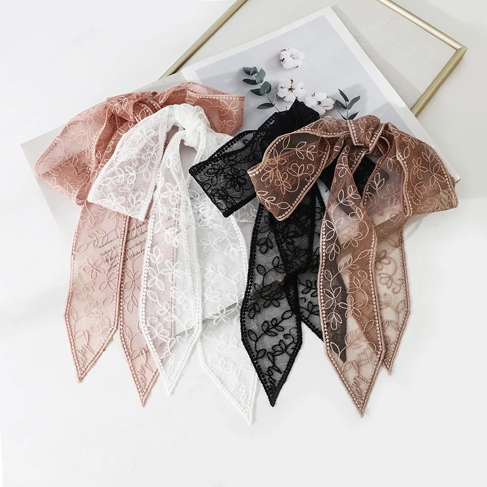 

Ins Elegant Thin Women Narrow Long Scarf Embroidered Flower 140cm Ribbon Waistband Y2k Korean Version Lace Scarf Summer