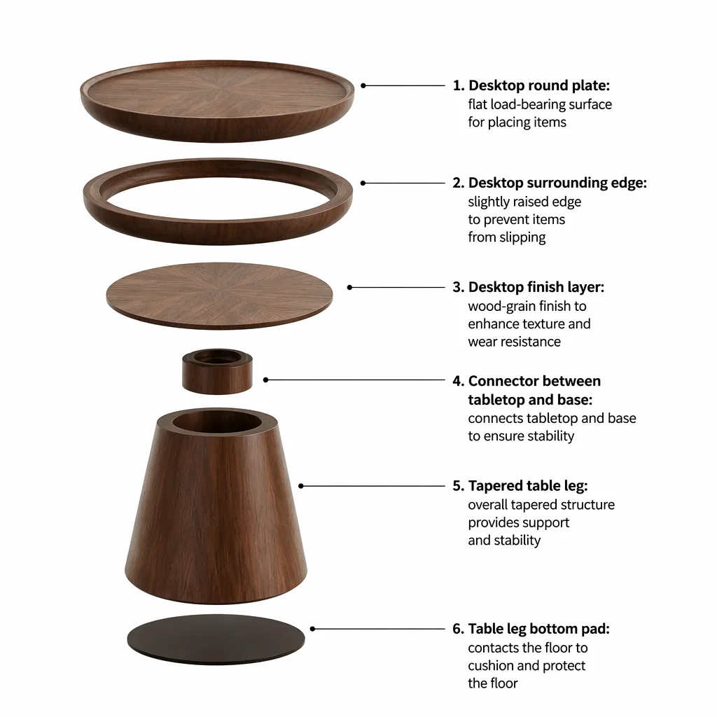 Modern Walnut Round Coffee & Side Table, OEM/ODM Wholesale For Luxury Commercial Use, Customizable Wood Finish