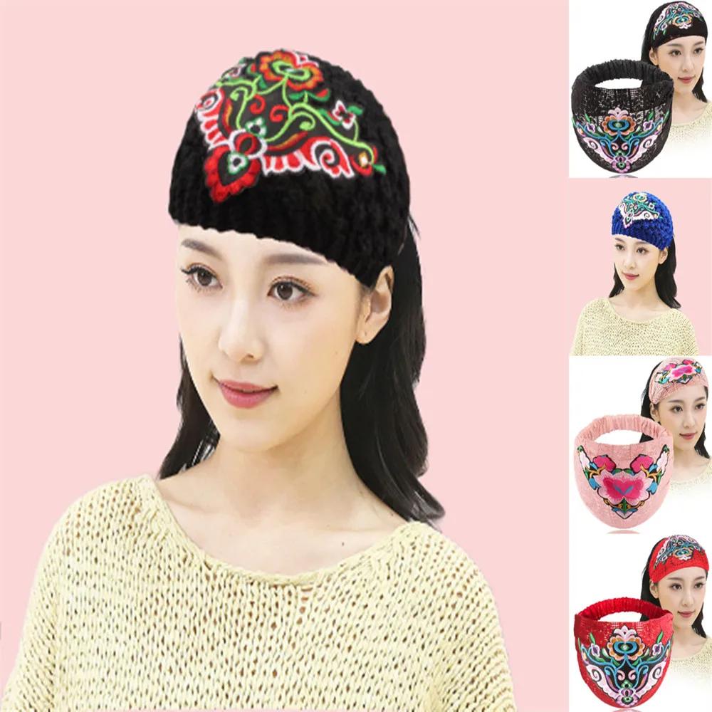 

HongBiTu Women headband Lace Knitted Embroidery Flowers Headwear headwrap stretch turban H018