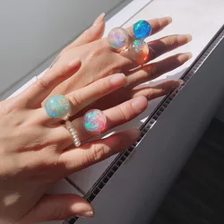 New Summer Imitation Europa Resin Ring,Illusionary Planet Ball,Transparent Ring,Starry Sky Fantasy Night Sky Ring Fairy Jewelry