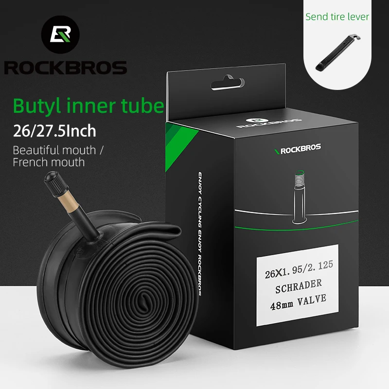 ROCKBROS Bike Inner Tube MTB Moutain Bicycle Inner Tube 26/27.5 inch1.95/2.125 48mm Valve Butyl Rubber Inner Tube Cycling Parts