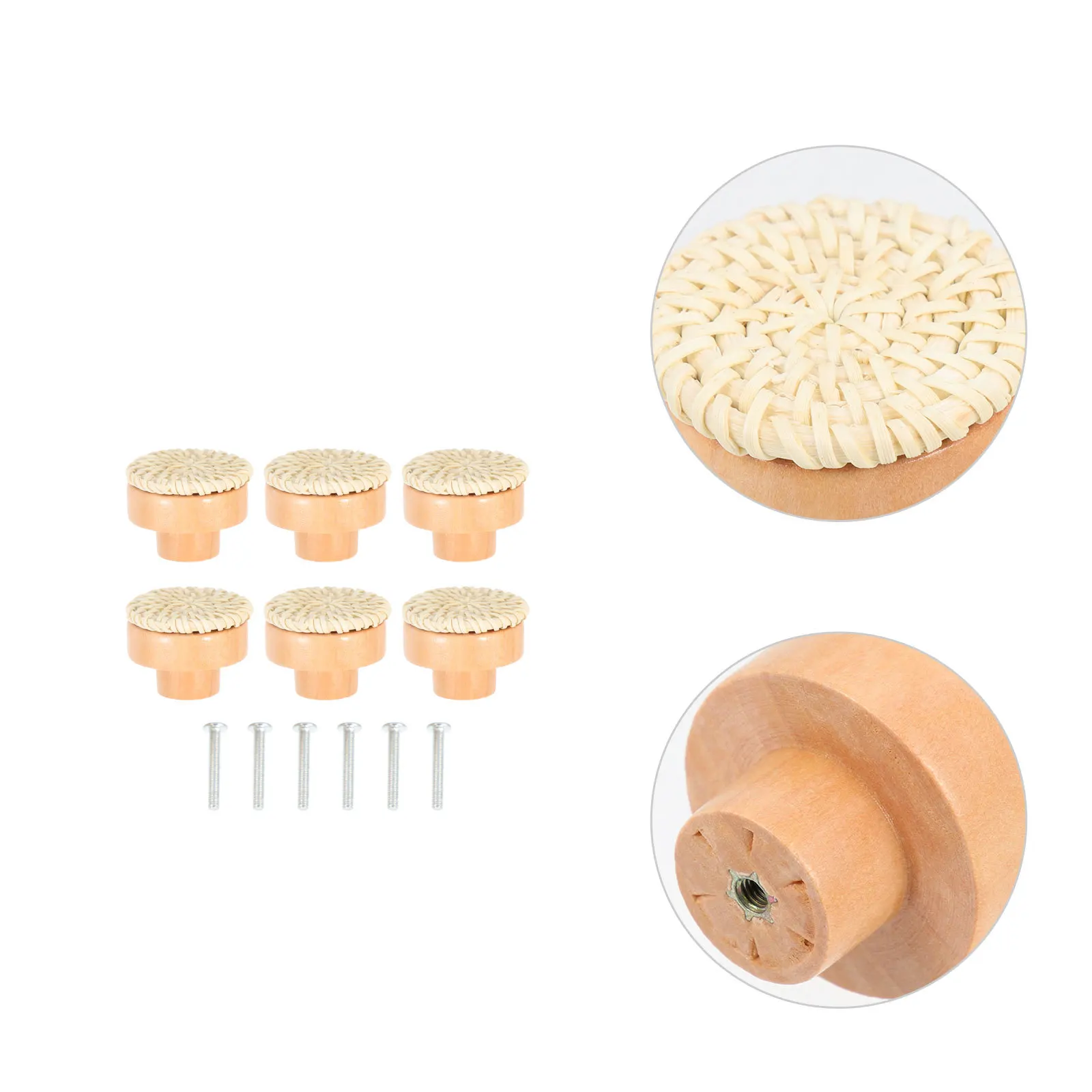 

6Sets Bohemian Rattan Wooden Knobs Round Handmade Drawer Pulls for Dresser Cabinets Cupboards Furniture Rattan Knobs