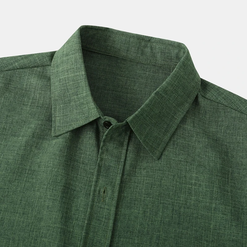 Camisa de lino y algodón verde para hombre, camisa cómoda informal de manga corta de marca, ligera, Hippie, para playa, boda y Yoga, verano 2023