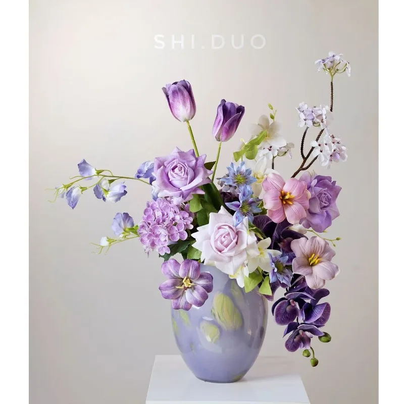 Light luxury high-end purple simulation flower art set housewarming new home ceremony living room island entrance model room adv