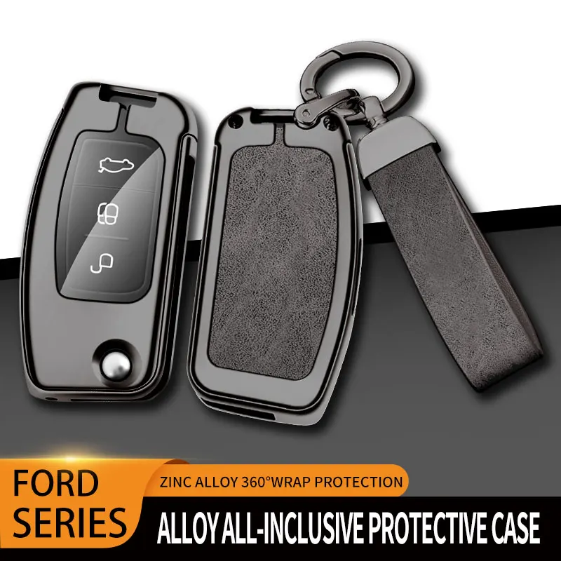 Metal Leather Car Key Case For Ford Focus 2 3 Ecosport C-Max S-Max Ka Mondeo Kuga Galaxy Fiesta Key Chain Accessories