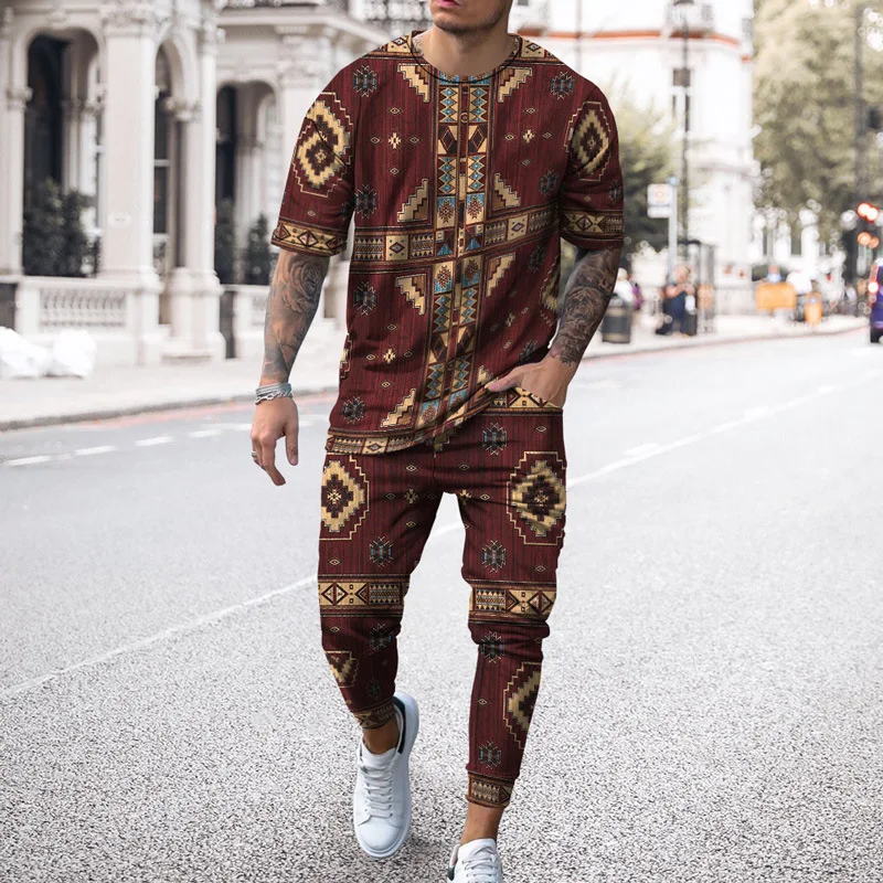 Dashiki de África para hombre, 3D Camiseta con estampado, pantalones, chándal, conjunto de 2 piezas, ropa de calle de gran tamaño, ropa deportiva