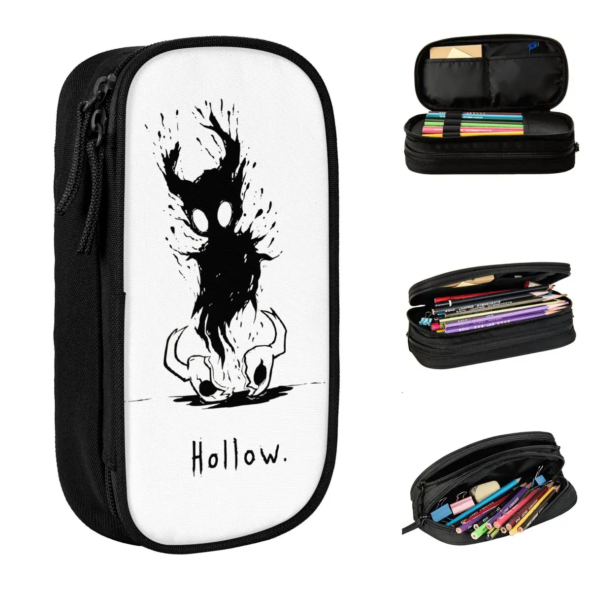 Cartoon Hollow Knight Game Pencil Cases Fun Ghost Skull Pen Pencil Bags Girl Boy Large Storage Students School Gift Pencilcases