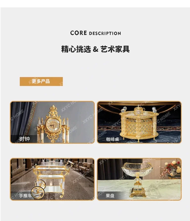 Retro and elegant golden small seat clock villa living room bedroom desktop decoration copper bell high-end handmade