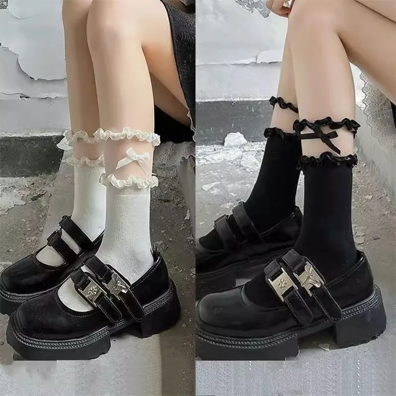 Women Thin Lolita Princess Lace Socks Vintage Ladies Girl's Ruffle Ankle Princess Ladies Cute Socks With Lace Pile Female Socks