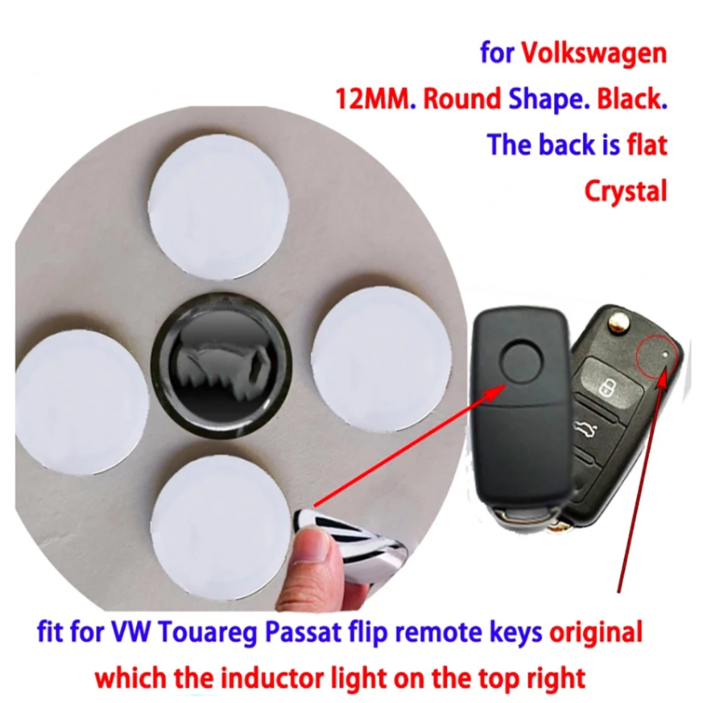 100 шт./лот 12 мм круглый хрустальный Логотип эмблема наклейка Замена для дистанционного автомобильного ключа для VW Caddy Beetle Bora Golf Polo новая модель