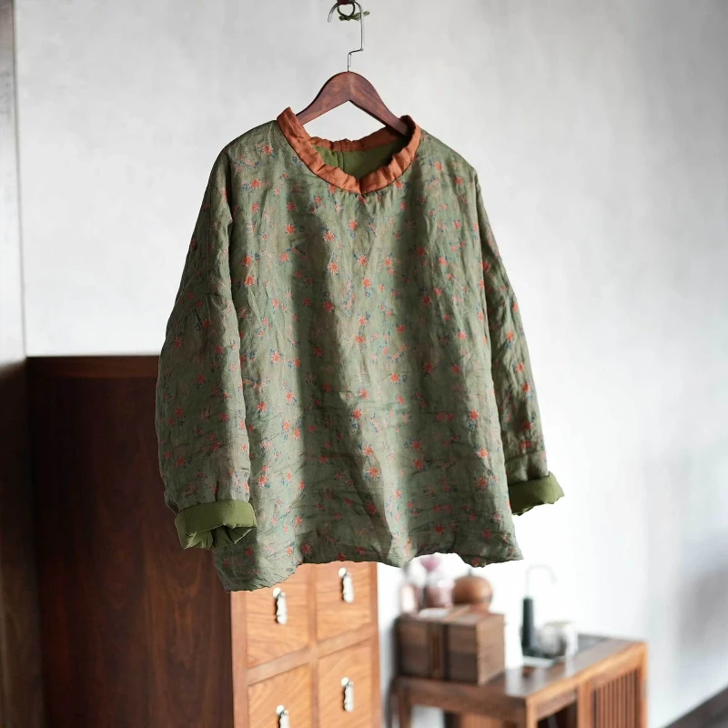 الرجعية الأزهار المطبوعة س الرقبة المرأة بسيطة السببية كل مباراة كاريكاتير بلوزات الإناث القطن مبطن الملابس الشارع ارتداء البلوز