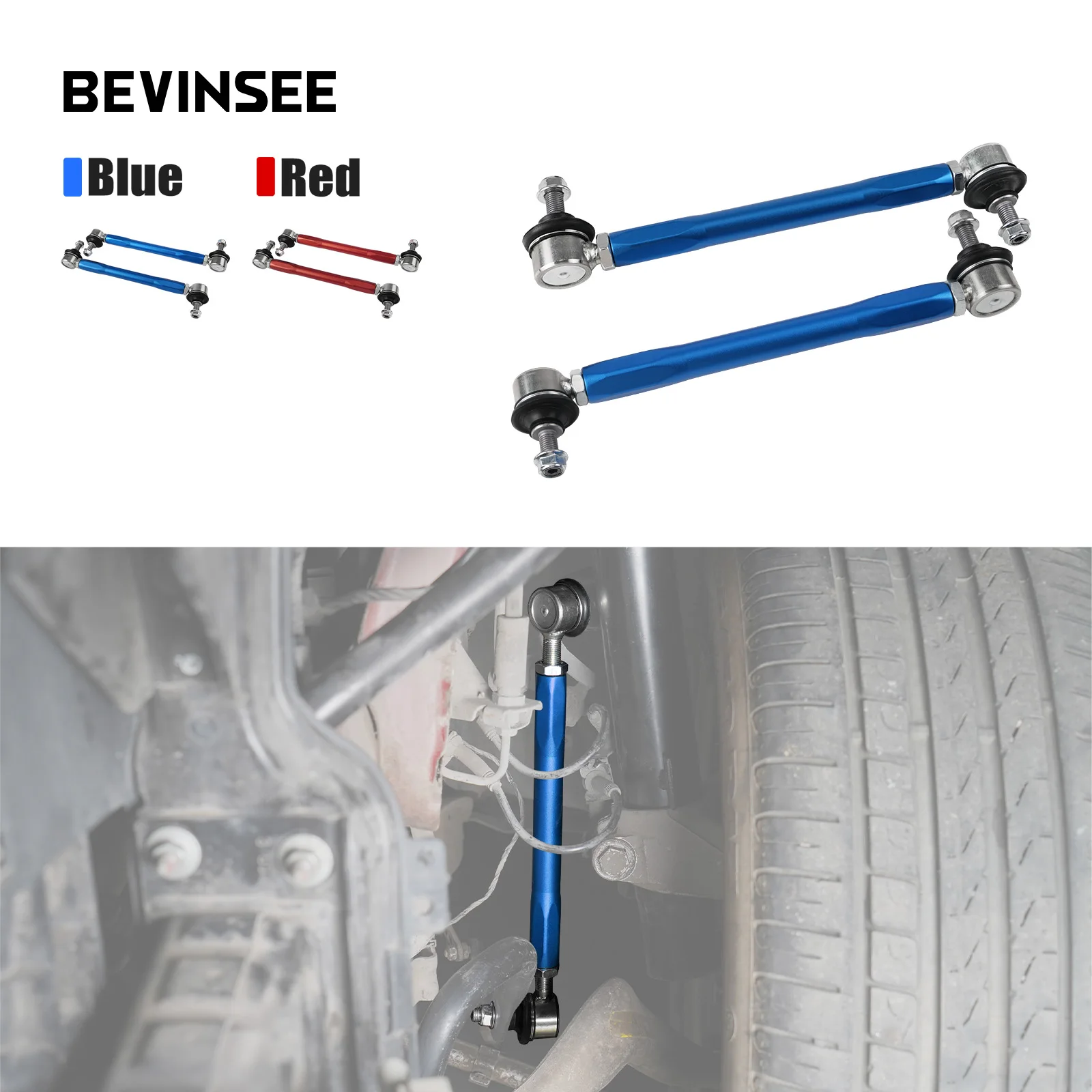 

BEVINSEE Adjustable Front Sway Bar End Link Kit For BMW E90 E92 E91 E93 E81 E82 E87 E88 X1 E84 Z4 E89 Replaces 31356765933/4