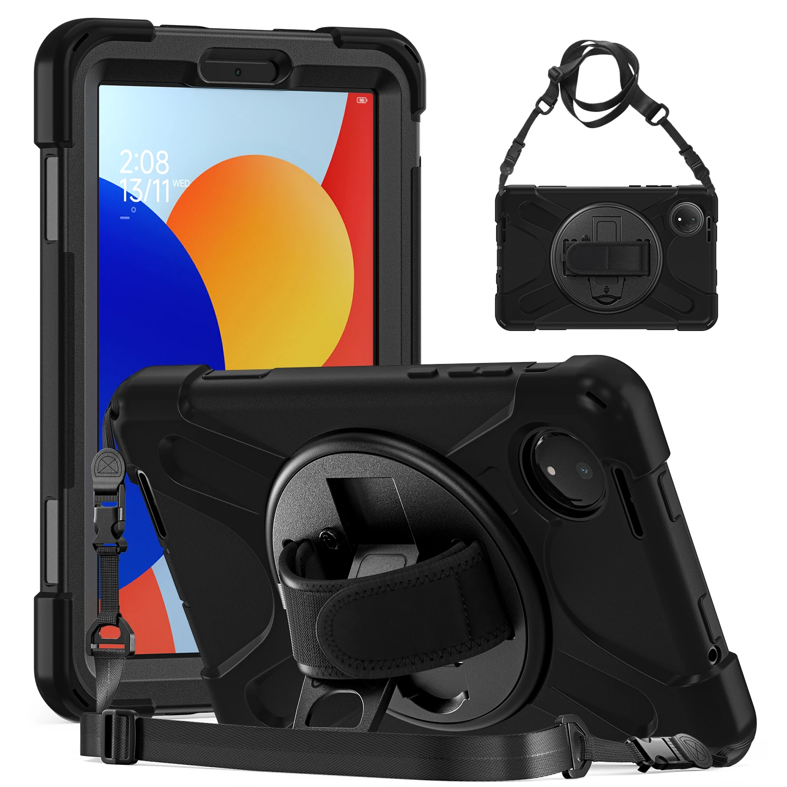 

Сверхмощный чехол для Xiaomi Redmi Pad SE 4G 8,7 дюйма 2024 220233L2G, прочный чехол с вращающейся подставкой на 360 градусов и плечевым ремнем с гнездом для ручки