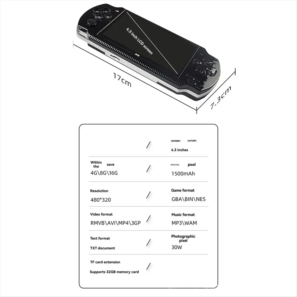 A26Z X6 Handheld Game Console 4.3 Inch Screen Mp4 Player Mp5 Game Player 8gb Support for Game Camera Video E-Book Blue