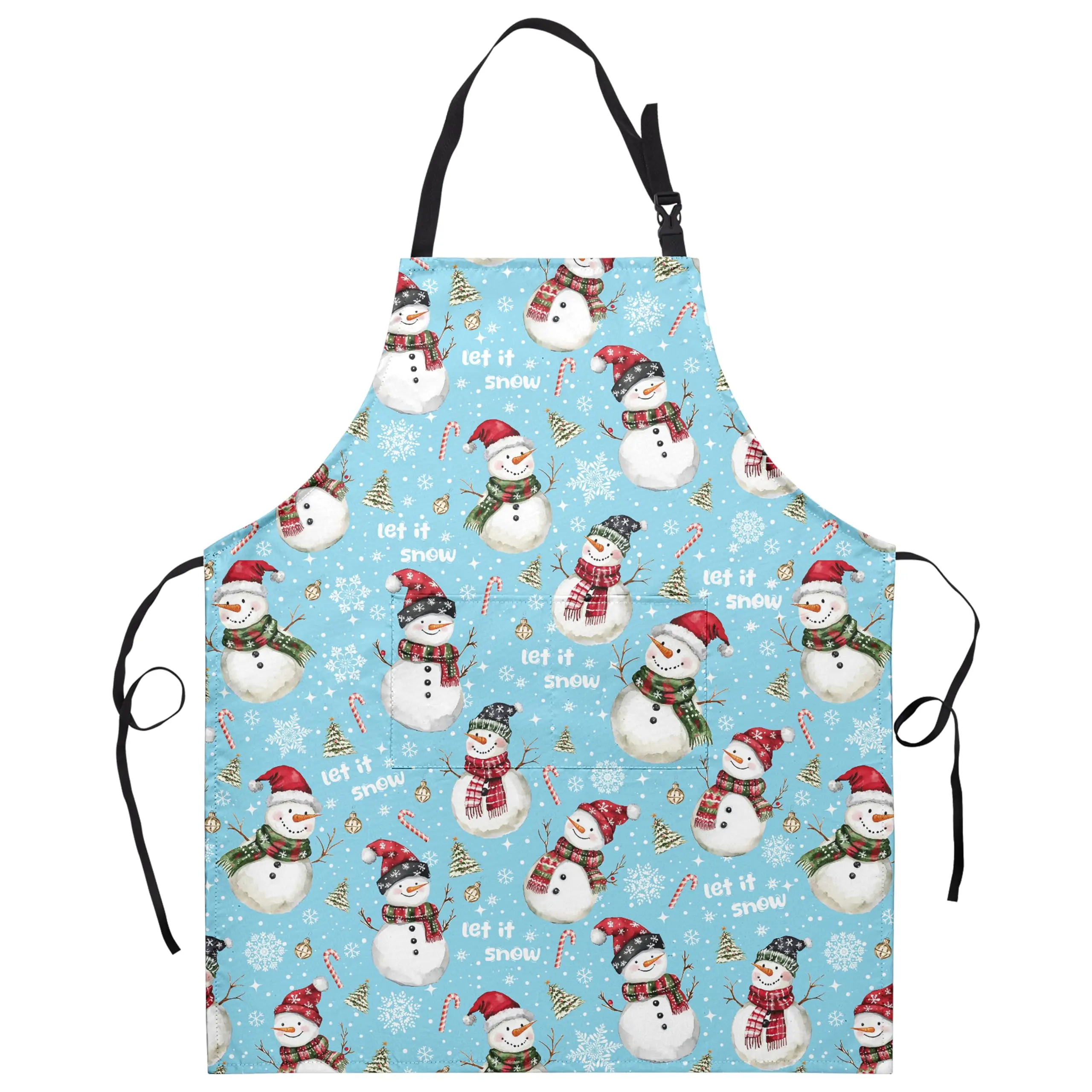 

Blue Snowman Apron Kitchen Apron Winter Aprons With Adjustable Strap Xmas Tree Snowflakes Cooking Aprons 