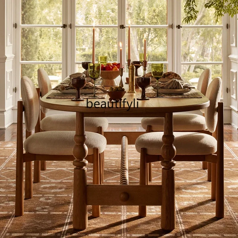 

American Country Solid Wood Dining Table Living Room Dining Table and Chair French Designer Model Dining Table